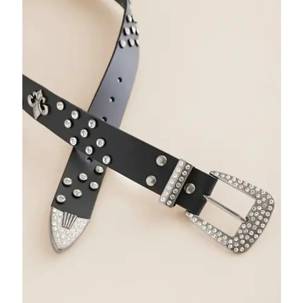 Rock Revival Glitz Black Leather Rhinestone Studded Belt XL NWOT